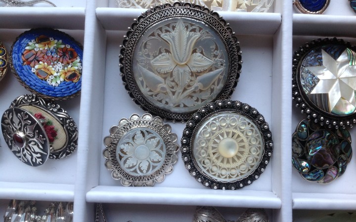 Silver and carved Mother of Pearl brooches from Bethlehem